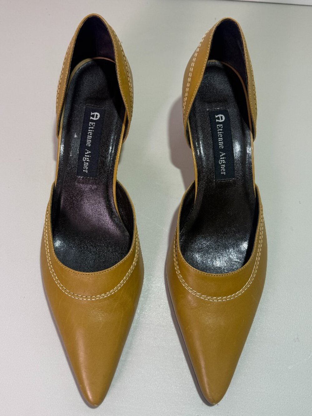 Etienne Aigner Mustard Tan Leather D'Orsay Kitten Heels 9N